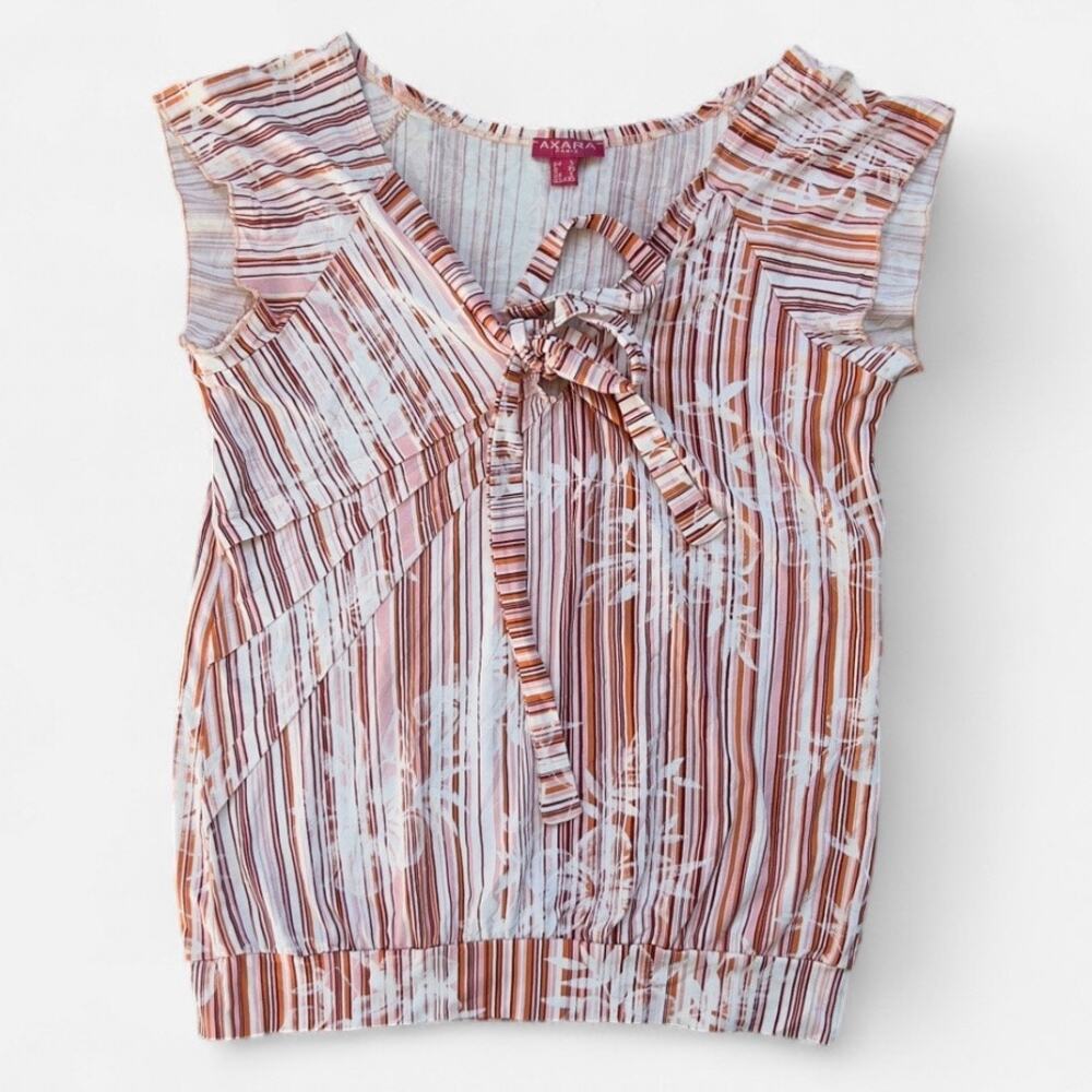 Axara Paris Y2K Striped Plant Print Tie Top